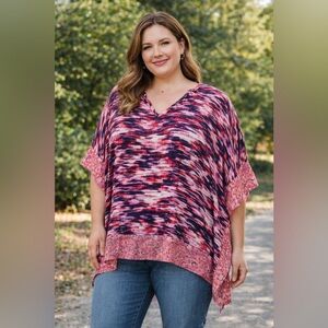 The Pioneer Woman Boho Poncho
Blouse L/XL Pink Purple Flowy
Tunic Top V-Neck